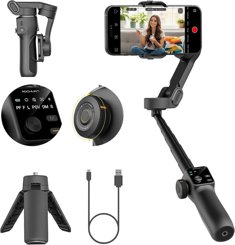 AOCHUAN – Gimbal 3 ejes con pantalla OLED y barra de extensión